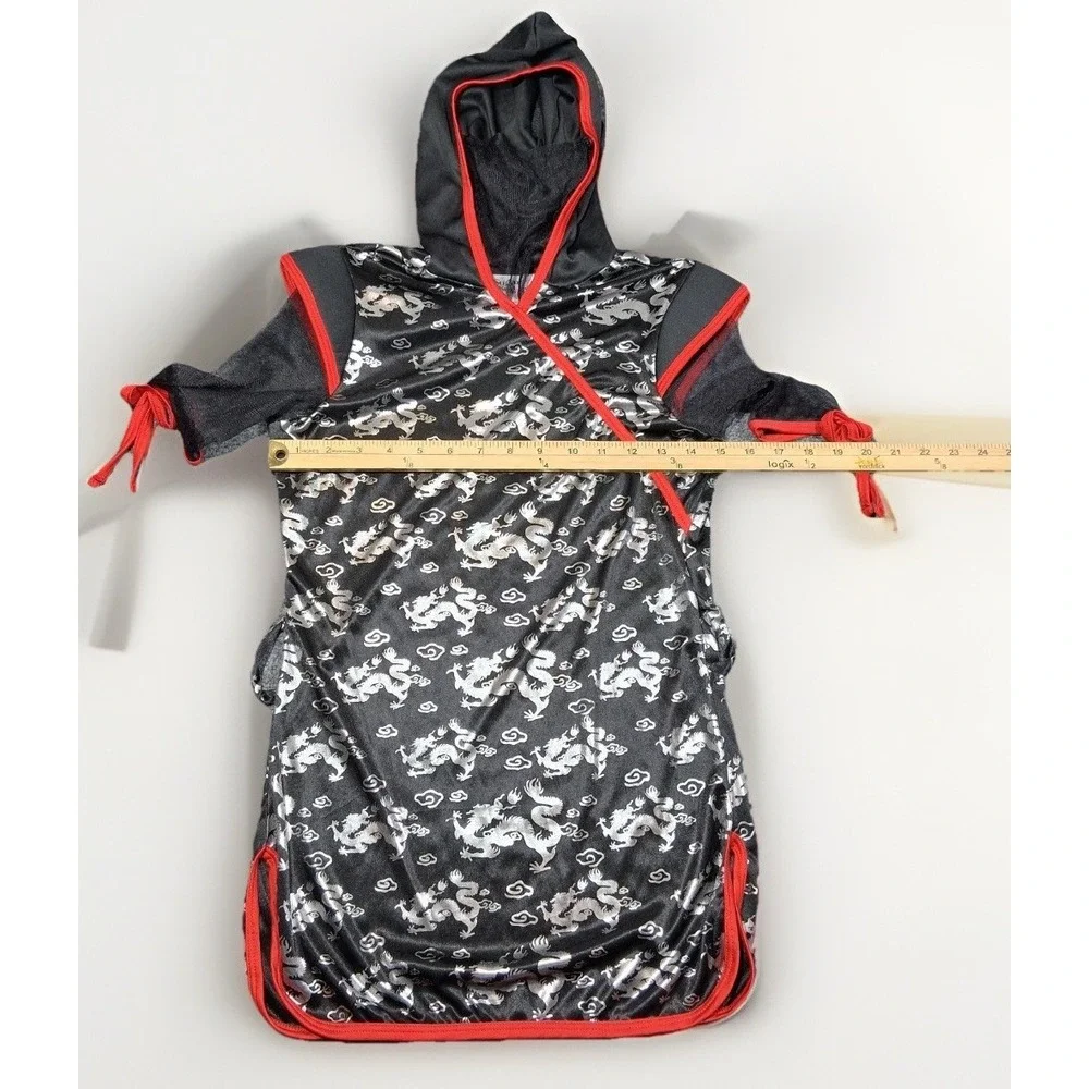 Sugar Sugar by Dreamgirl Ninja Costume Hooded Tunic Dragon Print Black Red Small
